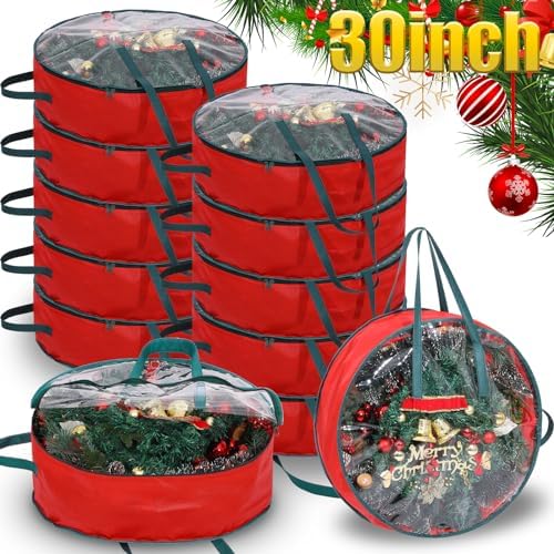 Shappy 12 Pcs Red Wreath Storage Bag Clear Wreath Box Storage Containers with Clear Window and Handle Garland Containers for Holiday Seasonal Bags by Shappy