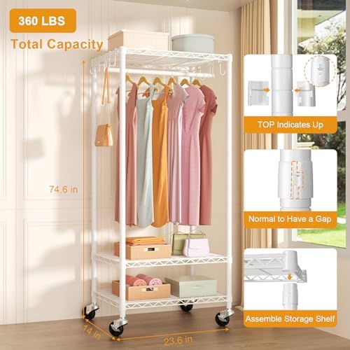 FUTASSI Rolling Clothes Rack, Clothing Racks for Hanging Clothes, White - Image 6