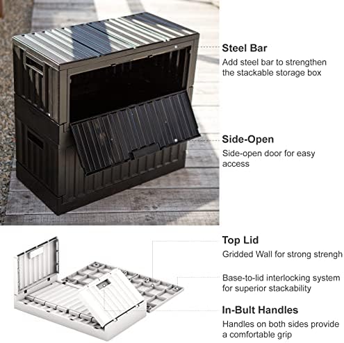 livinbox 45L Stackable Foldable bins for storage, Collapsible Storage Bins w/lids Side-Open Door, Home Office Bedroom Living Room Comic Books, Black, FB-6432S-BK - Image 5