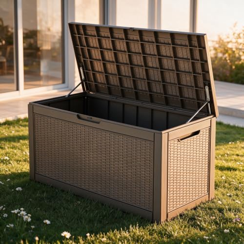 130 Gallon Deck Box,Lockable Outdoor Storage Box Gas Lift,Waterproof,Grey - Image 7