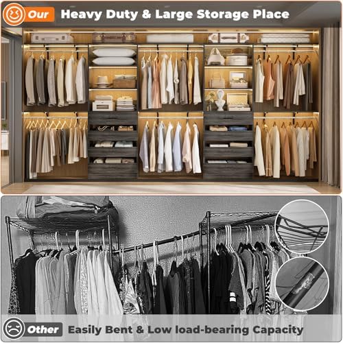 Aheaplus Closet System, Wood Closet Organizer System with Drawers,Black Oak - Image 6