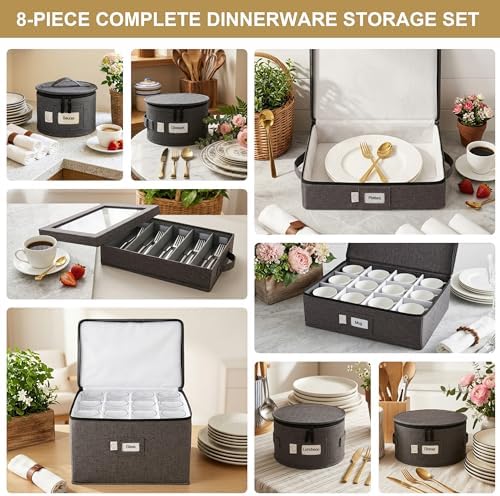 Luxula China Storage Containers Set of 8 with Felt Dividers & Dinnerware - Image 6