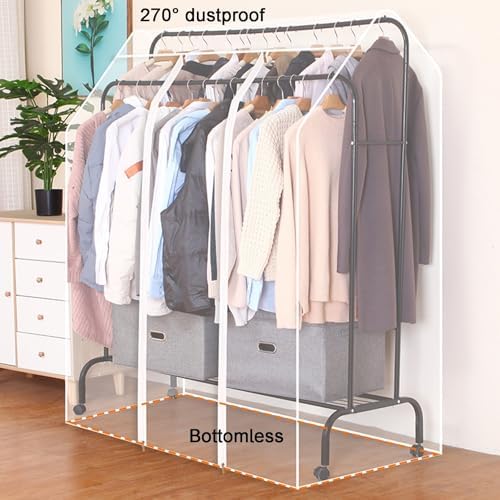 Garment Bags for Hanging Clothes, Clear Plastic Garment Bag with Zipper, Floor Drying Rack Garment Covers, Only Suitable for High and Low Double-Pole Hangers(130 * 75 * 150cm/51 * 30 * 59in) - Image 5