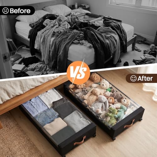 Yecaye 70L Large Under Bed Storage Containers with Wheels, 2 Pack, Black - Image 7