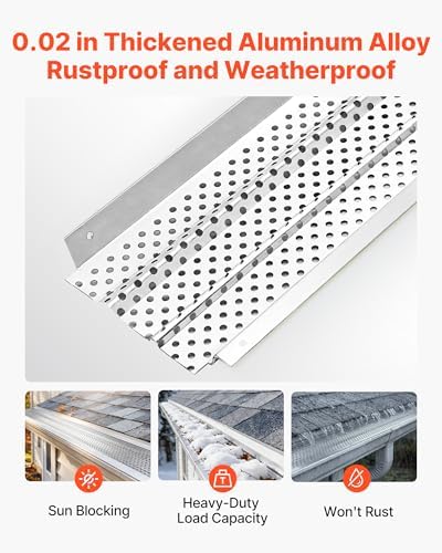 VEVOR Gutter Guard, 6 in Aluminum Gutter Cover Heavy-Duty, 52ft Length Protection Cover for Leaf & Debris, 0.02 in Thickness Mill Finish, Easy DIY Install, Fast Drainage, Screws Included, 13 PCS - Image 3