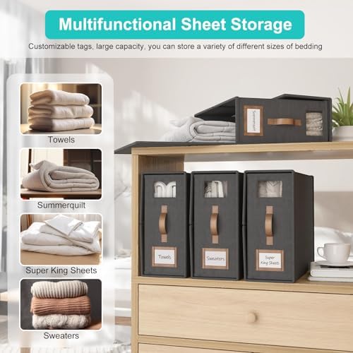 8 Pack Bed Sheets Organizers And Storage,Sheets Set Folder Keeper with Handle,Foldable Bedding Storage Box For Linen Closet,Duvet Cover(Cal King Size-5.2 Gal,Black) - Image 4