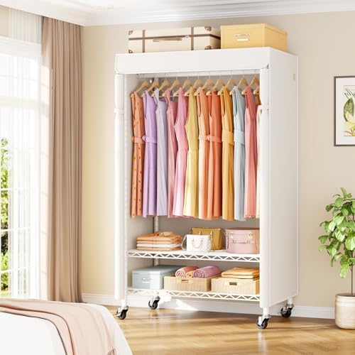 ULIFHOME P6C Rolling Clothes Rack with Cover, 3-Tier Covered Clothing Rack - Image 2