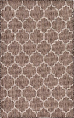 Unique Loom Outdoor Trellis Collection Area Rug (5' 3" x 8' Rectangle, Brown/ Ivory) - Image 3