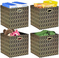 Posprica Storage Bins, Storage Cubes,13×13 Fabric Drawers Organizer Basket Boxes Containers (13×13×13/4pcs, Black/gold geometry Pattern) by Posprica