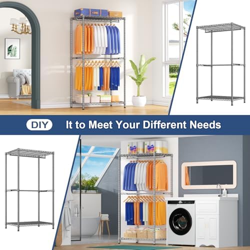 Ulif E12 Pro Clothes Rack，Heavy Duty Freestanding Garment Rack with Shelves，Metal Clothing Closet Storage System for Hanging Clothes，71" W x 16" D x 76.5" H, Hold 960 lbs，Grey - Image 5