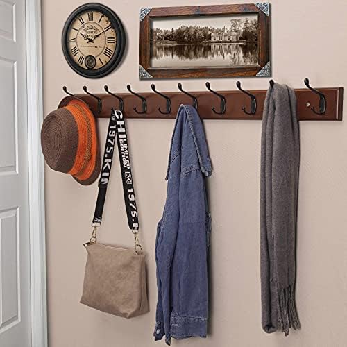 Dseap Coat Rack Wall Mounted: 10-Hooks, 16" Hole to Hole, 38-1/4" Long, Wood Coat Hooks Wall Mounted, Hook Rack, Hook Rail, Hooks for Hanging Coats, Brown & Black - Image 3