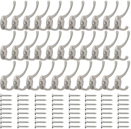 IBosins 32 Pack Silvery Double Coat Hooks Wall Mounted with 64 Screws - Image 2