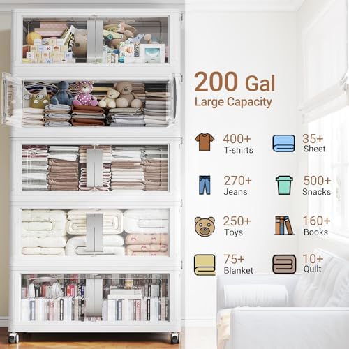 BROVIEW 800Qt Extra Large Stackable Storage Bins with Lids, 5-Pack White - Image 4
