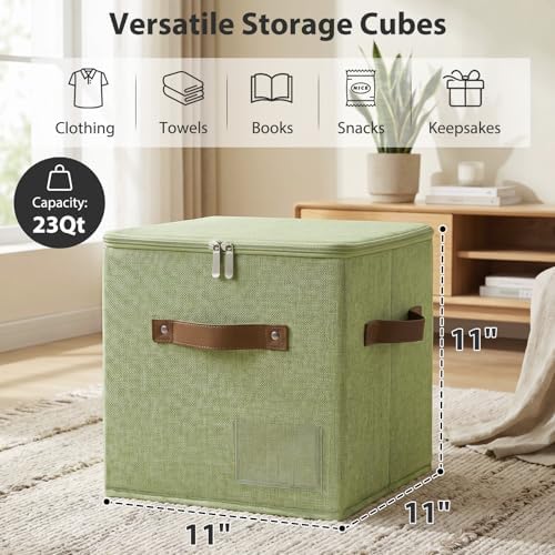 ANMINY 11 Inch Fabric Storage Cubes Bins with Zipper Lid, Green, 4PCS - Image 6