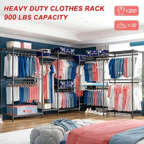 Raybee Clothes Rack,Clothing Racks for Hanging Clothes 900LBS Capacity Heavy Duty Portable Closet with 5 Hanger Rods & 8 Shelves for Walk-in Closet,Apartment - Image 3