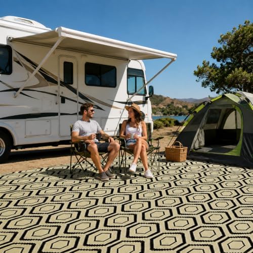 10x14 Outdoor Rug, Plastic Woven Patio Mat, Waterproof RV Camping Rug by fifame