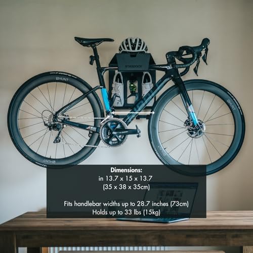 Stasdock Wall Bike Rack | Bike Storage Wall Mount System | For Race Bicycles (Happy Black) and Mountain Bikes | Bike Shelf | Indoor bike wall bracket | Store your helmet and shoes | Home and Garage - Image 5