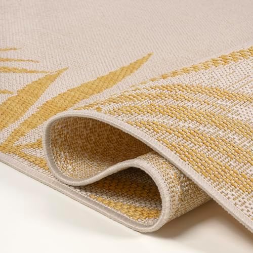 JONATHAN Y Palm Frond Border Indoor Outdoor Area Rug 3X5 Yellow/Cream, Isla Coastal Cottage for Backyard, Patio, Porch, Easy-Cleaning, High Traffic, Pet-Friendly, Non-Shedding (TSN207A-3) - Image 6
