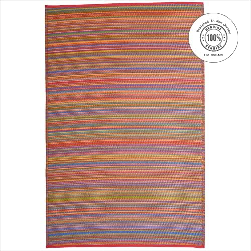 Fab Habitat Striped Outdoor Rug - Waterproof, Fade Resistant, Crease-Free, Reversible - Premium Recycled Plastic - Patio Porch Balcony Deck - Cancun Multicolor - 8x10 ft - Image 3