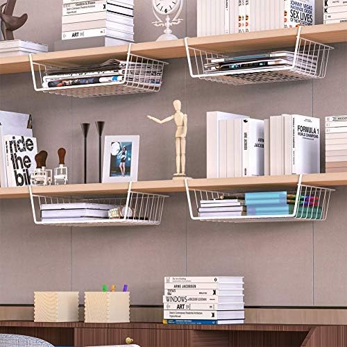 Modern Home Under Shelf Wire Storage Baskets – Hanging Organizer Rack for Cabinet, Pantry, or Closet – White Metal Basket for Kitchen, Towels, or Office – No Tools Required (Set of 4 15") - Image 4