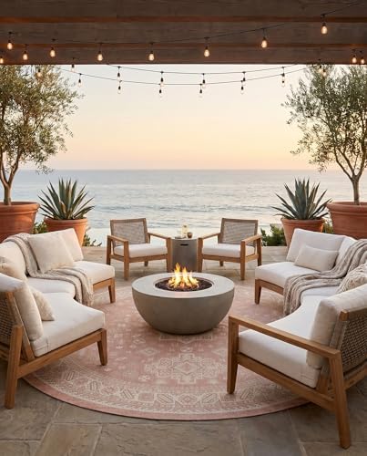 Rugs.com - Outdoor Aztec Rug – 13 Ft Round Pink Indoor/Outdoor Rug – Durable for Patios, Decks, and Porches - Image 4