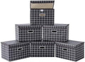STOREONE Fabric Storage Cube Bins Foldable Organizer Container Collapsible Basket with Lids and Metal Handles, for Home, Bedroom, Closet 6 Pcs (Black grid) by STOREONE