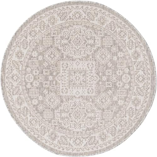 Rugs.com - Outdoor Aztec Rug – 4 Ft Round Light Gray Indoor/Outdoor Rug – Weather Resistant for Patios, Decks, and Porches - Image 3