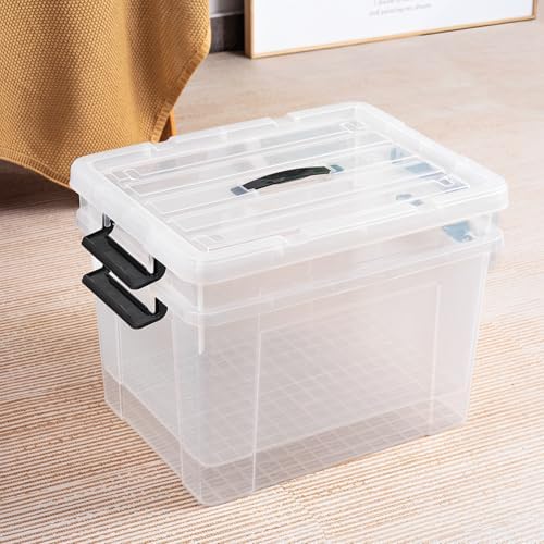 Cetomo Lidded Storage Bin with Handle, Storage Bins with Lid, Organizing Container with Secure Latching Buckles, Stackable and Nestable, Plastic, 50 Quart-6 Pack, Clear - Image 6