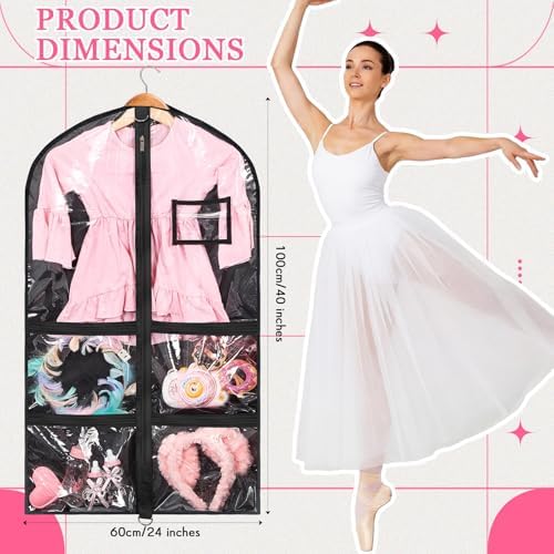 Nuenen 6pcs Garment Bags for Dance Costume Clothing Bags Hanging Clothes Clear Dance Garment Carrier for Dancers with 5 Zipper Pockets Closet Hanging Clothes Cover (Black,40 Inch) - Image 2