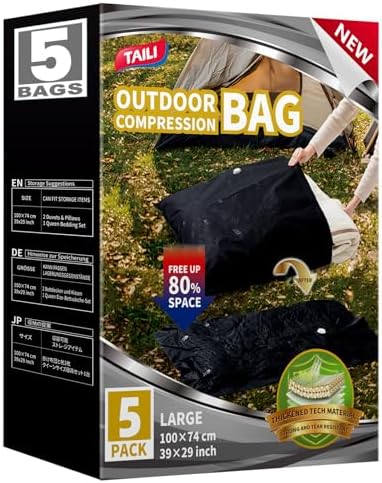 TAILI 5 Pack Outdoor Vacuum Storage Bags,Travel Compression Bags 39x29 inch by TAILI
