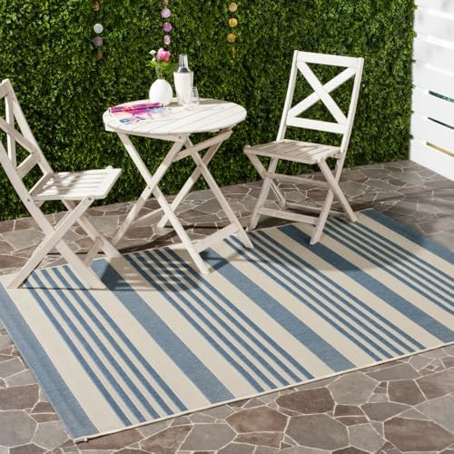 SAFAVIEH Courtyard Outdoor Area Rug 4'x5'7", Beige & Blue CY6062-233 by Unknown