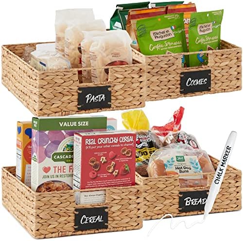 Best Choice Products Set of 4 16x12in Large Water Hyacinth Pantry Baskets, Woven Organizers w/Chalkboard Label, Chalk Marker - Natural by BestChoiceProducts