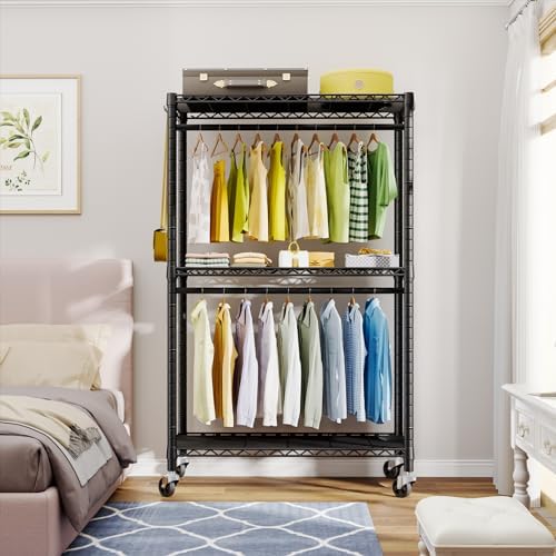 FUTASSI Rolling Clothes Rack, Clothing Racks for Hanging Clothes, Black - Image 2