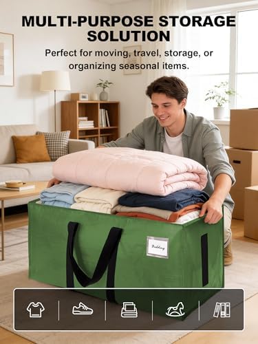 HOMESURE Supports 200lbs Heavy Duty Moving Bags - Strong Zipper & Wrap-Around Handles - Water-Resistant Storage Totes, Durable Alternative to Moving Boxes - 40 Pack - Olive Green - Image 4