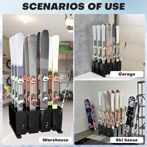 TOCRETOARE Ski Storage Rack for Garage, 12 Pair Heavy Duty Steel Freestanding Ski Storage Organizer, Indoor Ski Holder Racks for Home and Garage Storage - Image 6