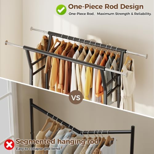 HYSEYY Heavy Duty Clothes Rack, Rolling Clothing Rack for Hanging Clothes with Shelves Load 700LBS,Portable Garment Wardrobe Closet Rack with Wheels for Bedroom,Laundry Room,Retail Store,Black - Image 7