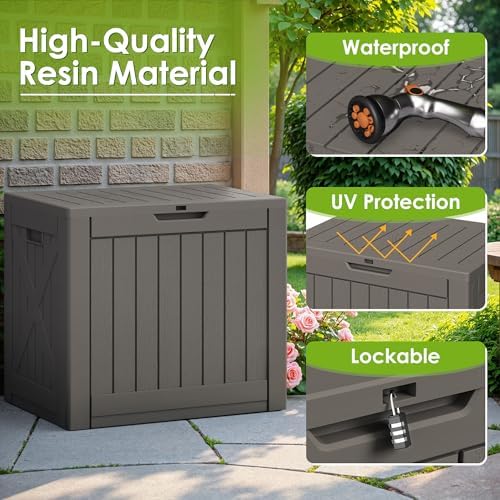 Greesum 40 Gallon Outdoor Deck Box, Resin Storage Chest, Dark Brown - Image 2