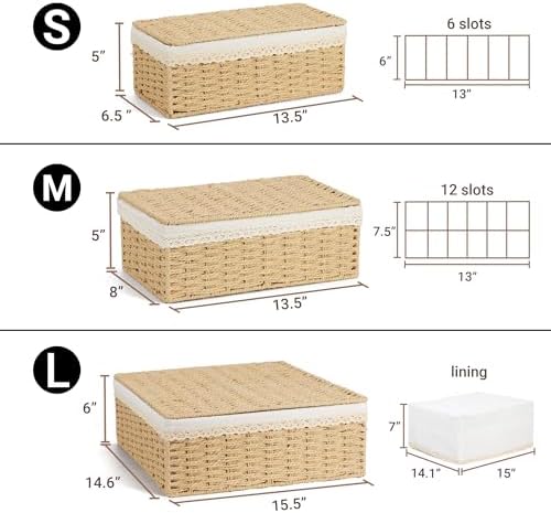 Nonam Rattan Divided Storage Basket with Lid, Set of 3, Natural - Image 2