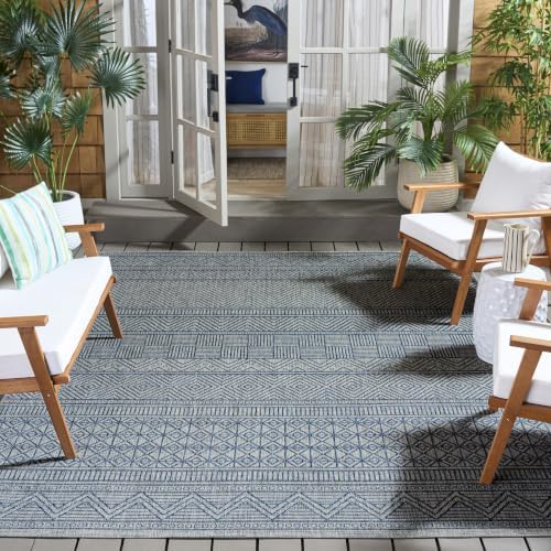 SAFAVIEH Courtyard Collection 8' x 10' Grey/Navy CY8196 Indoor/ Outdoor Waterproof Easy Cleaning Patio Backyard Mudroom Area Rug - Image 7