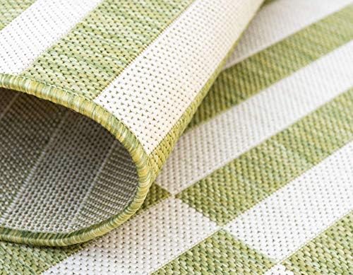 Unique Loom Outdoor Striped Collection Area Rug - Striped (4' 1" Round, Green/Ivory) - Image 7