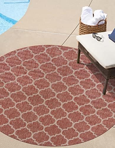 Unique Loom Outdoor Trellis Collection Area Rug - Trellis (Round 10' 8" x 10' 8", Rust Red/ Ivory) by UniqueLoom