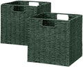 Vagusicc Wicker Storage Basket, Set of 2 Hand-Woven Paper Rope Wicker Basket, Foldable Cube Storage Bins, Square Large Storage Baskets for Organizing Shelves & Decor, Orange (13″×13″×13″) by Vagusicc