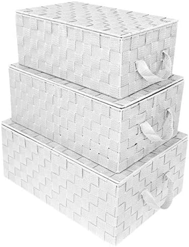 Sorbus Woven Storage Basket with Lid, Set of 3 (White) by Sorbus