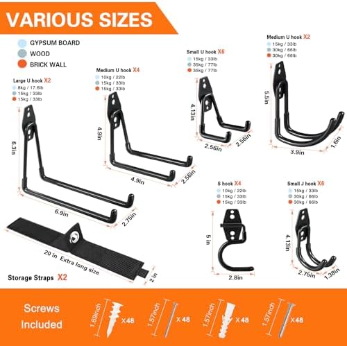 HUPBIPY 26 Pack Garage Hooks Heavy Duty Utility Steel with Anti-Slip Coating Wall Mount Storage Organizer for Hanging Power and Garden Tools, Ladders, Hose, Bikes, Ropes, Bulk Items, and More - Image 2