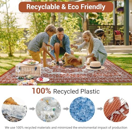 COZYLOOM Outdoor Rug Waterproof 8x10 Reversible Outdoor Plastic Straw Rug Oriental Medallion Patio Rugs Indoor Outdoor Carpet RV Mat for Deck Backyard Patio RV Camping Beach,Vintage Terracotta - Image 7