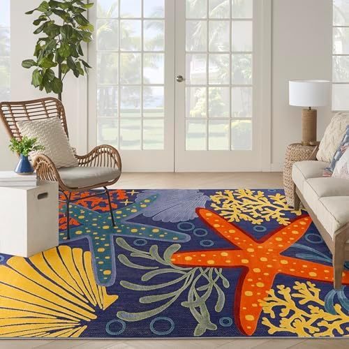 Nourison Home Aloha Navy Multicolor 9' x 12' Area Rug - Easy Clean, Non Shedding, Bed Room, Living Room, Dining Room, Kitchen (9' x 12') - Image 3