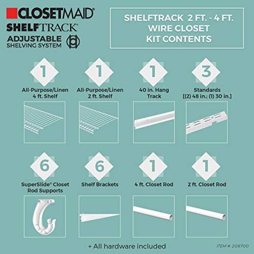 ClosetMaid ShelfTrack Wire Closet Organizer System, Adjustable from 2 to 4 Ft., With Shelves, Clothes Rods, Hardware, Durable Steel, White - Image 3