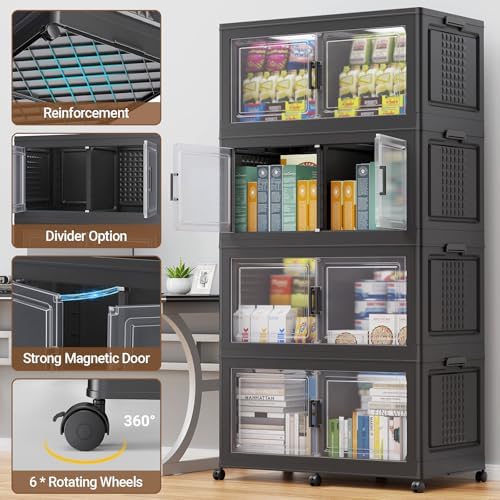 BROVIEW 600 Qt Stackable Storage Bins Foldable Cabinet, V40 Black 3-Pack - Image 3