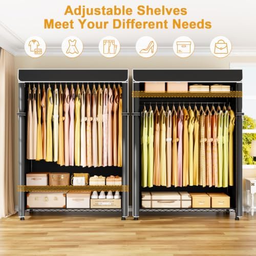 ULIFHOME H5C Max Clothes Rack with Cover, Covered Clothing Rack Heavy Duty - Image 4