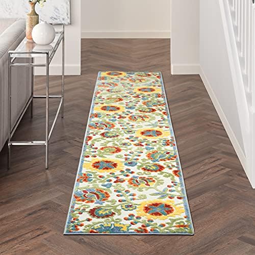 Nourison Home Aloha Ivory Multicolor 2'3" x 10' Area Rug - Easy Clean, Non Shedding, Bed Room, Living Room, Dining Room, Kitchen (10' Runner) by NourisonHome
